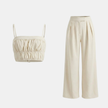 FJØRNA women’s summer co-ord set with crop top and wide-leg pants, featuring lightweight fabric and stylish casual fit.