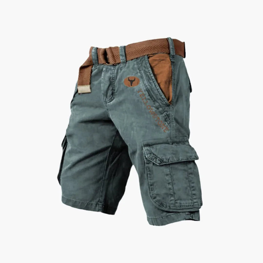 Men's FJØRNA cargo shorts with functional pockets, showing a relaxed fit and multiple storage compartments.