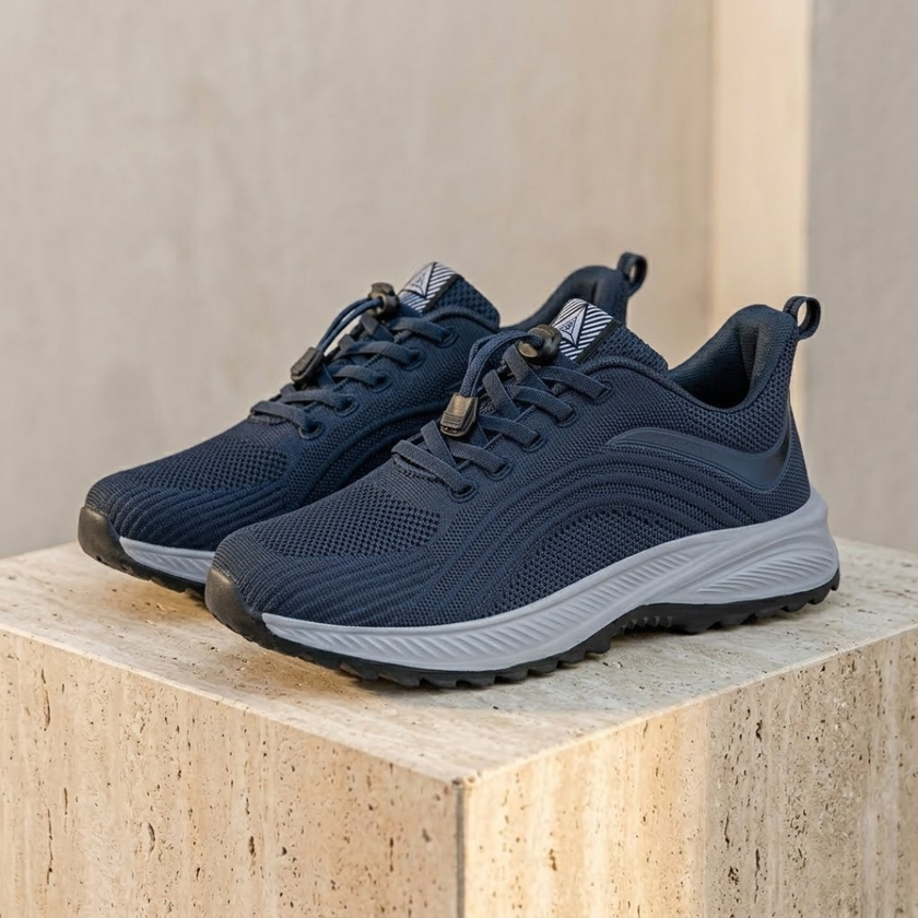 Men’s FJØRNA lightweight mesh trainers with breathable fabric and non-slip soles, shown in a side view.