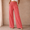 FJØRNA linen blend wide leg women's trousers with elastic waist, relaxed fit, lightweight, and breathable for comfortable style.