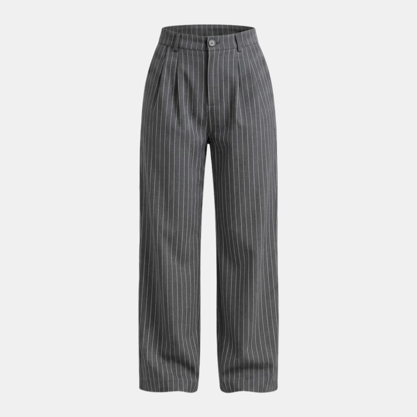 Women’s FJØRNA pinstripe wide-leg high-waisted trousers, tailored pants with a stylish pinstripe pattern and loose fit.