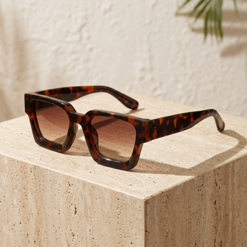FJØRNA vintage rectangular unisex sunglasses with dark tinted lenses and a sleek black frame, stylish accessories for women.