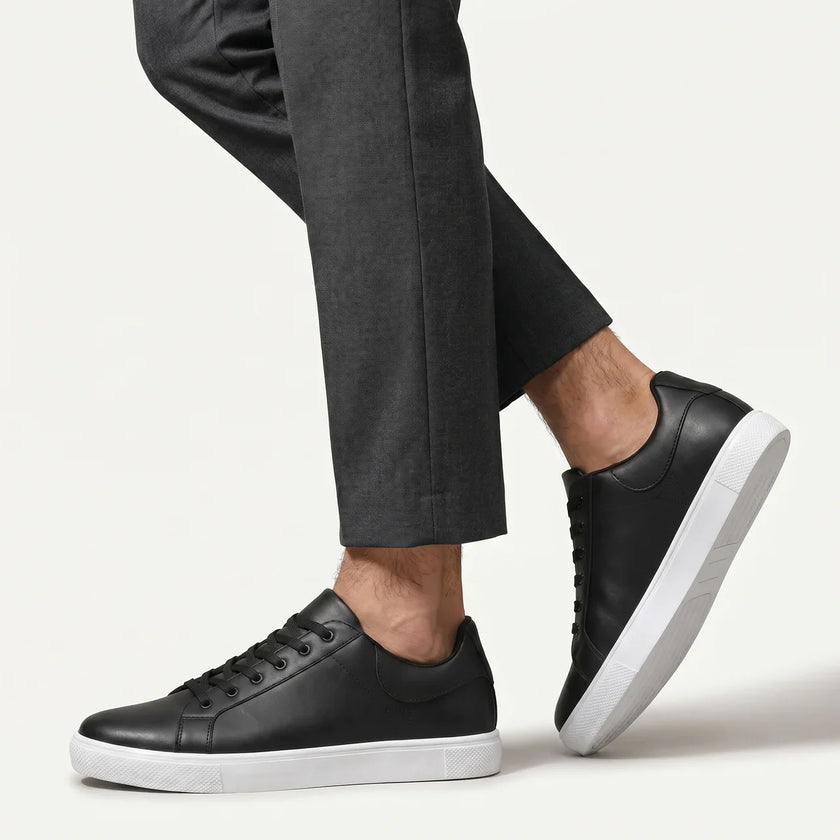 Men's FJØRNA leather lace-up low top sneakers with sleek design and white soles, showcasing stylish men's shoes.