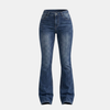 Women’s mid waist stretch flared denim jeans by FJØRNA, showing the stylish fitted waistband and flared leg design.