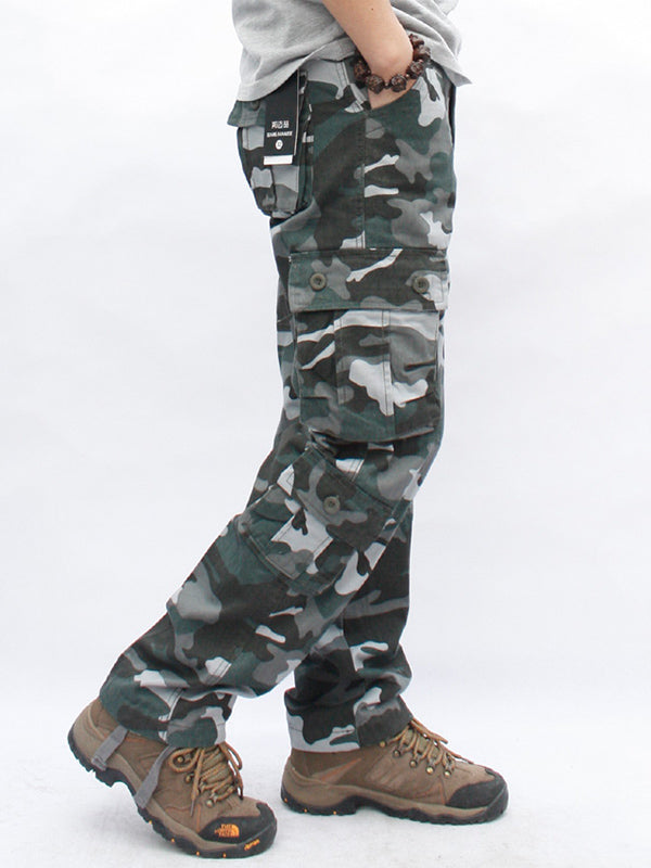 Men's camouflage military pants by FJØRNA with straight cut, cotton fabric, side pockets, designed for comfort and style.