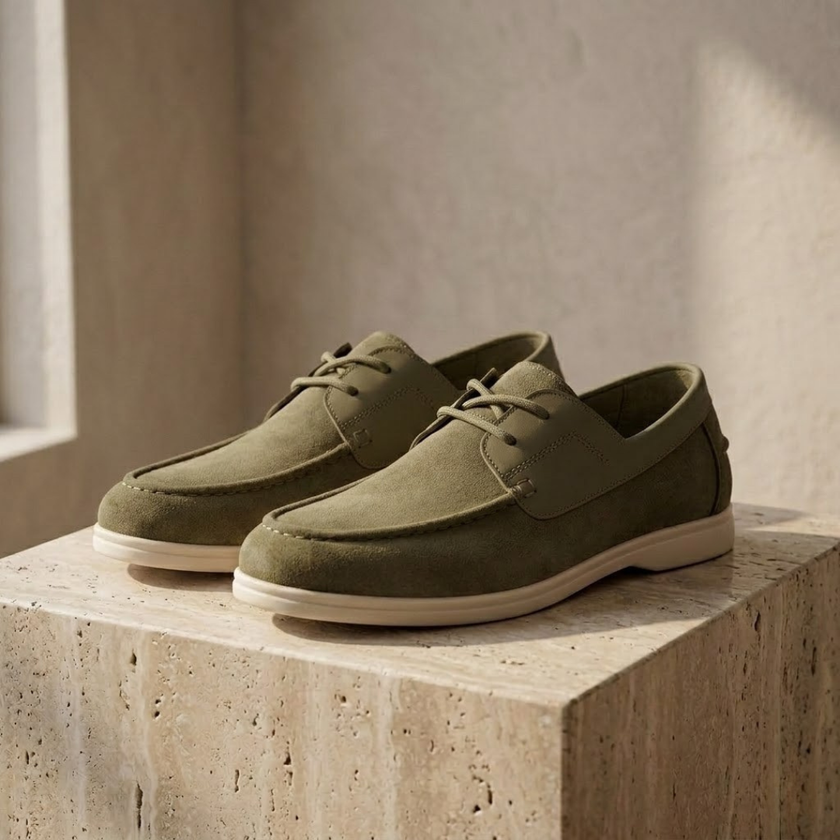 FJØRNA men's red lace-up shoes with intricate lace design and sleek style, perfect for formal or casual wear.