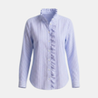 FJØRNA striped men's top, casual style with horizontal blue and white stripes, short sleeves, and crew neckline.