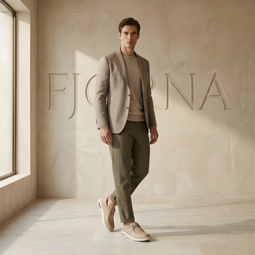 Red leather men's walking shoes by FJØRNA with orthopedic support, featuring a comfortable design and durable sole.