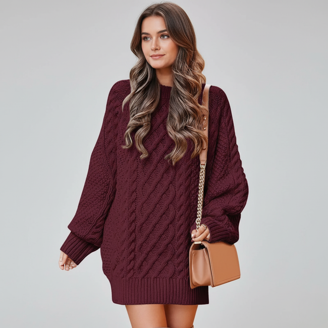 Mia – Women's Sweater Oversized Cozy Crew Neck Dress | Pullover