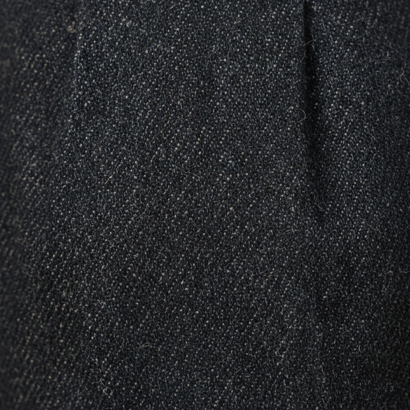 FJØRNA men's high waist straight leg trousers, black pants with a tailored fit, front pockets, and belt loops, styled for formal or casual wear.
