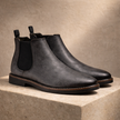 FJØRNA men's leather Chelsea boots with elastic side panels and pointed toe, stylish and durable shoes for men.