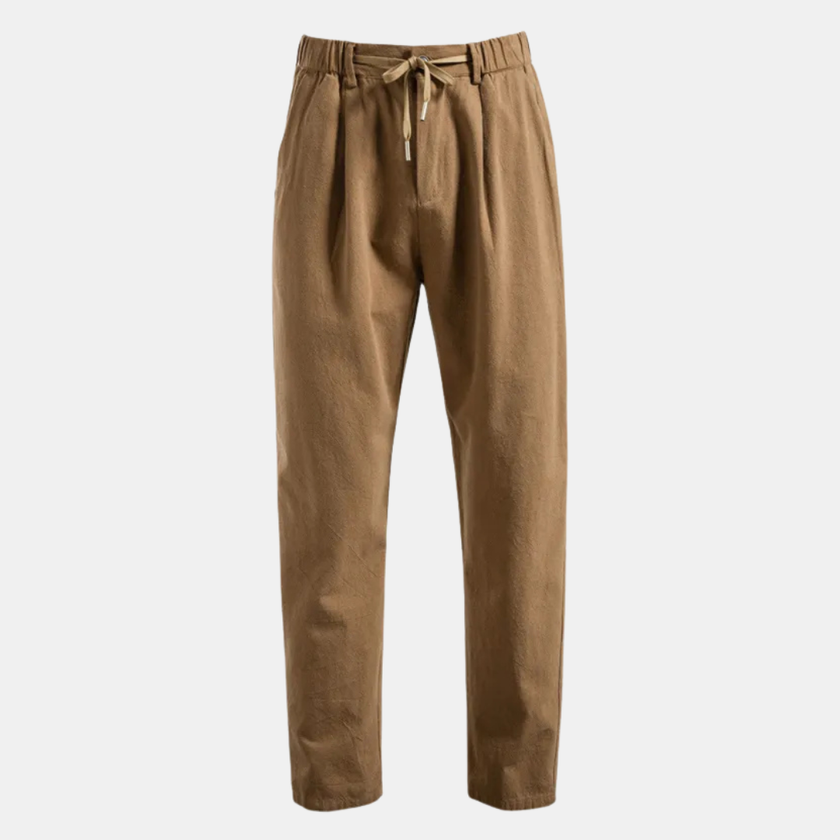 Men’s lightweight linen blend trousers by FJØRNA, casual summer pants with a relaxed fit and neutral color.