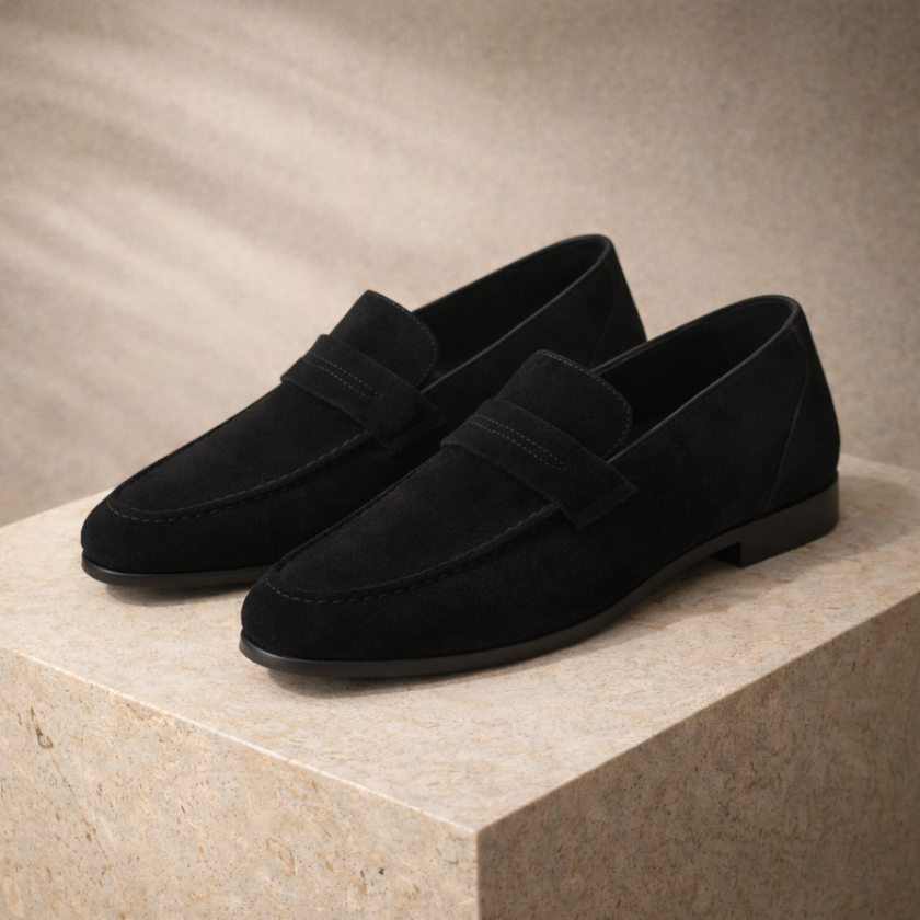 FJØRNA men's penny loafers shoes in classic leather with slip-on design and stitched detailing, stylish for casual and formal wear.