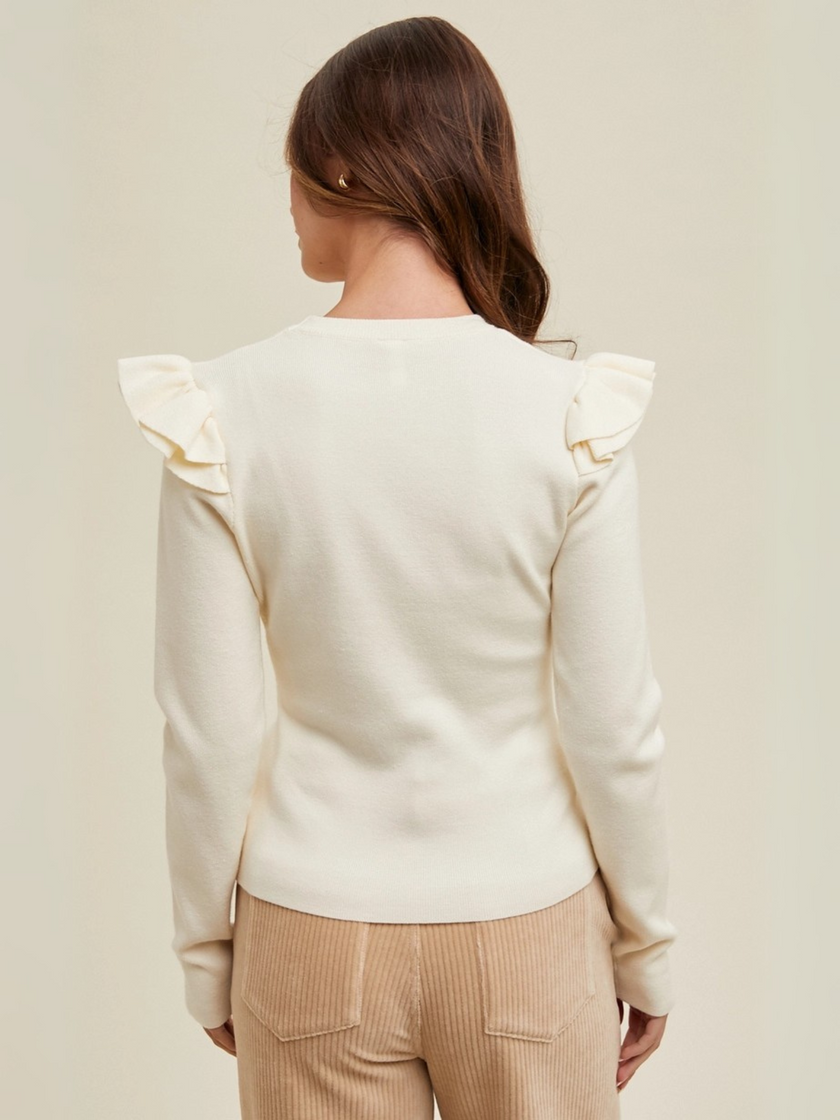 Women's Long Sleeve Ruffle Sweater