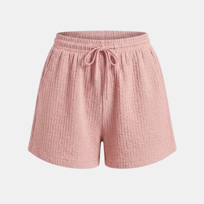 FJØRNA women's relaxed fit drawstring shorts, casual pants with elastic waistband and comfortable fit, shown in light fabric.