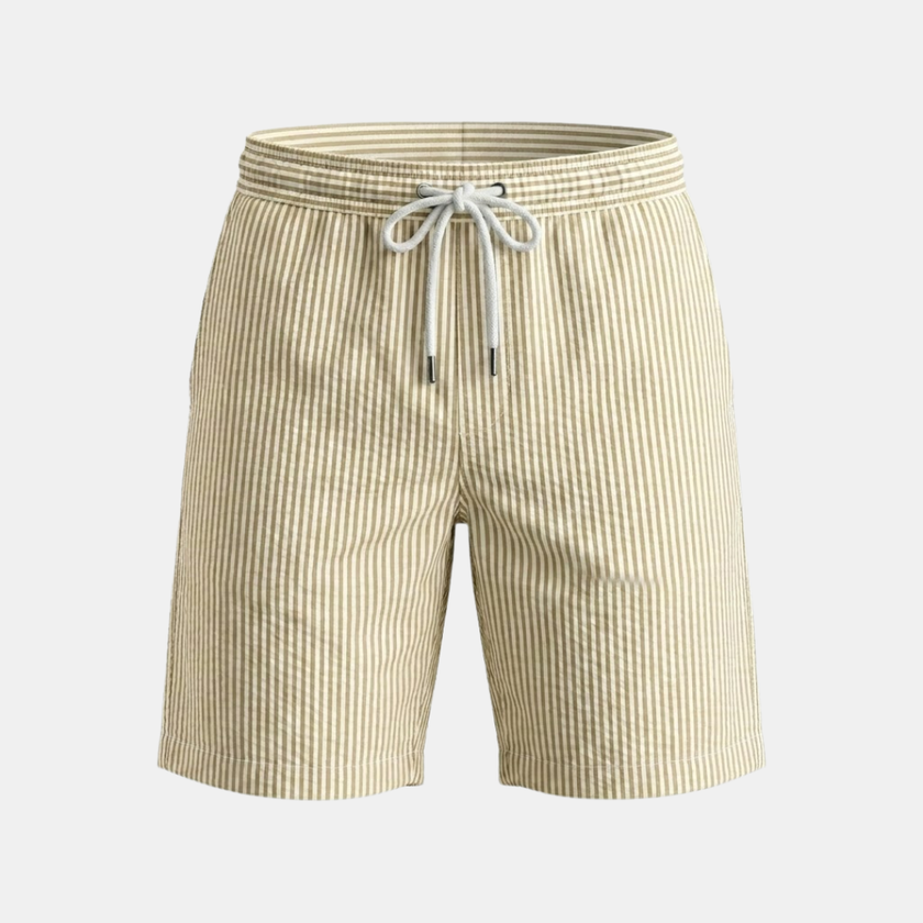 Men's relaxed fit drawstring shorts by FJØRNA, lightweight casual shorts with adjustable waistband and comfortable fit.