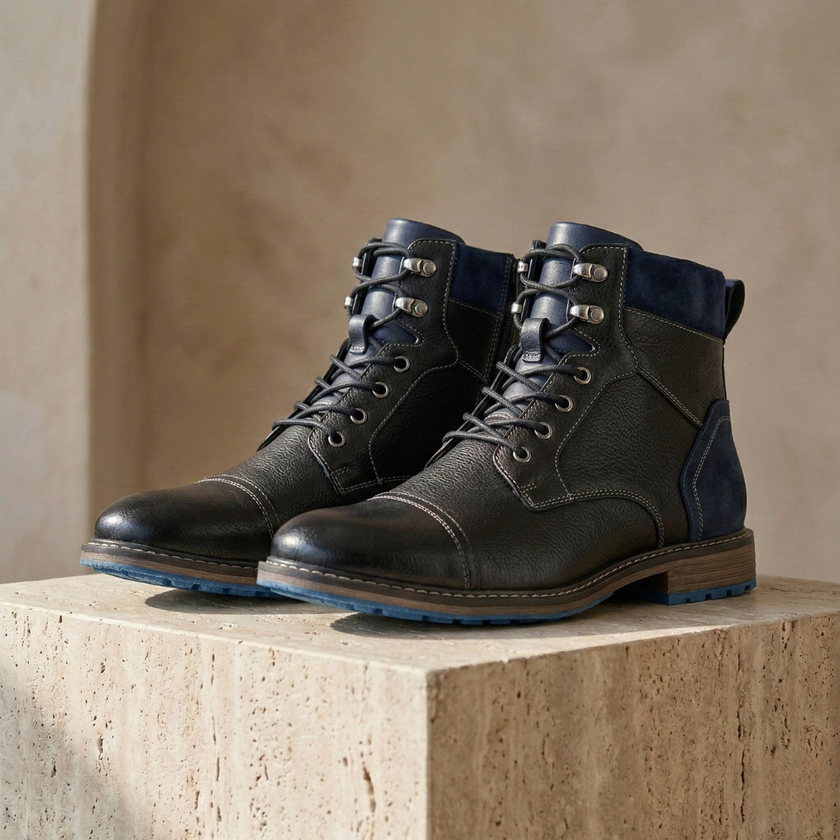 FJØRNA men's leather hiking boots with orthopedic support, durable outdoor shoes for hiking and rugged terrain.