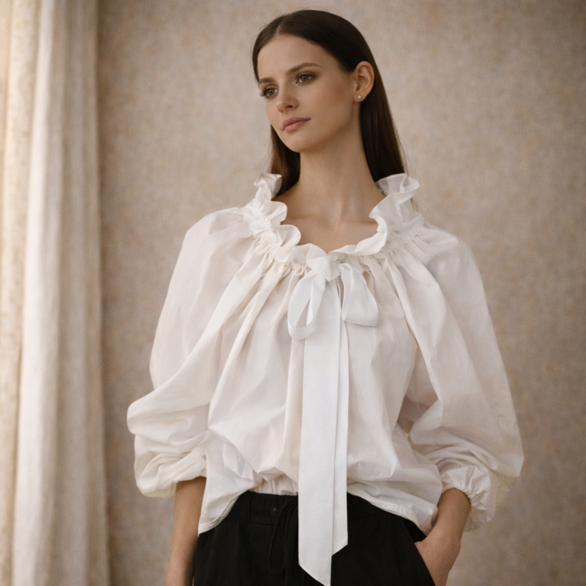 FJØRNA oversized long sleeve top for women, relaxed fit, soft fabric, in a neutral color, displayed on a mannequin.