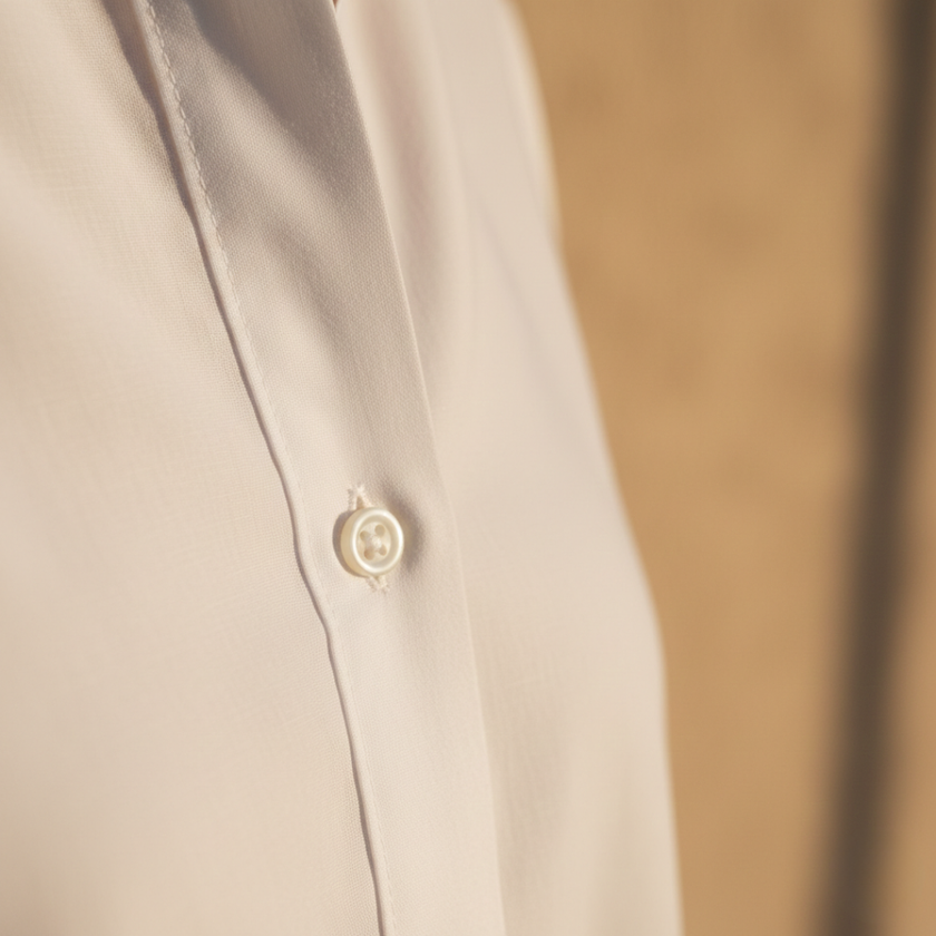FJØRNA men's shirt, stylish top with a classic fit, featuring a button-down design and long sleeves, shown in a neutral color.