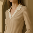FJØRNA men's slim fit long sleeve knit top, featuring a cozy, fitted design in a neutral color, perfect for casual wear.