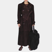 Belted Long Coat Suede Brown
