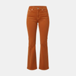 FJØRNA high waist flared women's trousers with wide-leg design, shown hanging on a rack.