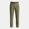 FJØRNA men's linen blend straight leg pleated trousers displayed on a model, showcasing the relaxed fit and classic style.