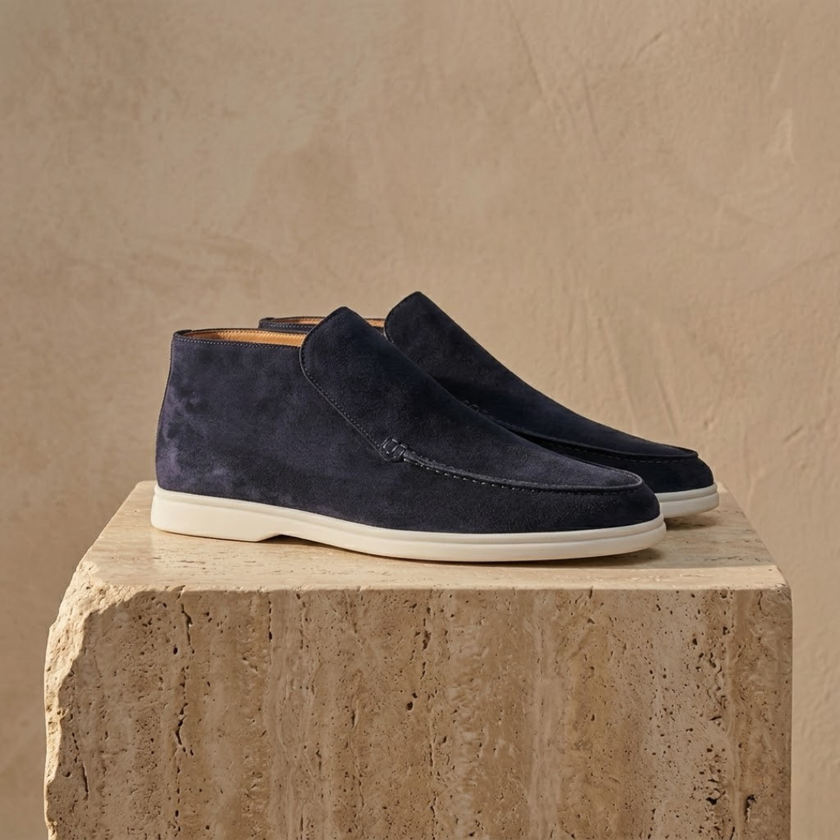 FJØRNA men's suede loafers slip-on shoes with a casual, smart design, featuring a sleek brown finish and comfortable fit.