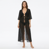 Women's FJØRNA tie waist cover-up maxi dress with breathable woven fabric, featuring a relaxed fit and flowing silhouette.