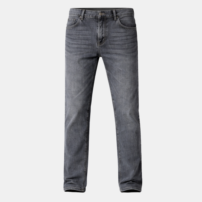Men’s lightweight casual straight leg jeans by FJØRNA, showing the fit and denim fabric in a natural stance.
