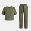 FJØRNA women's co-ord set with short sleeves, stylish and comfortable matching top and shorts ensemble.