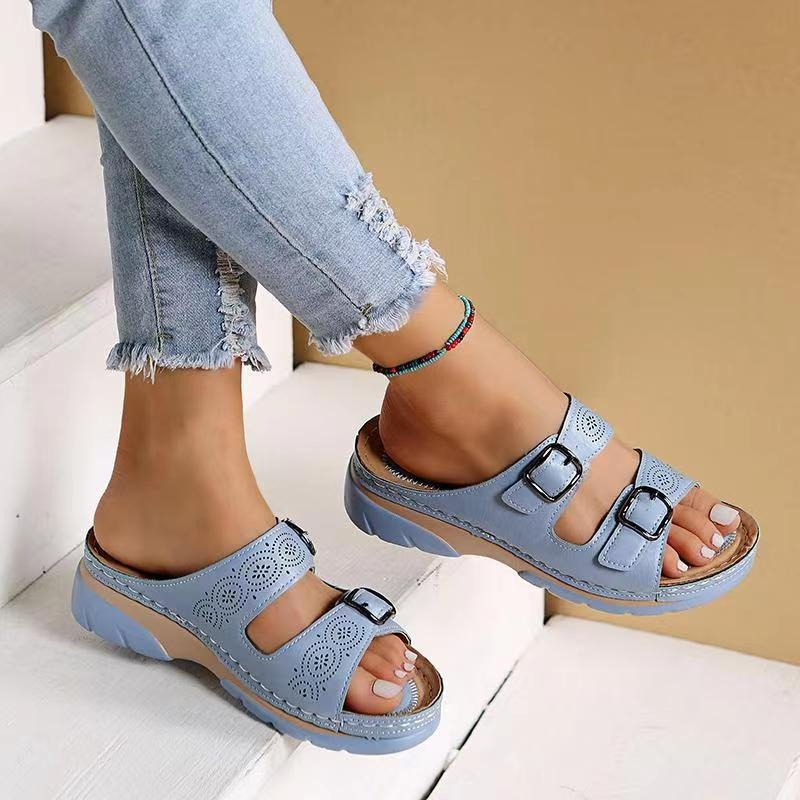 FJØRNA orthopedic comfort fit slide sandals with perforated open toe and cushioned sole for breathable support and casual wear