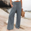 Women's Summer High Waisted Trouser with Wide Leg and Elastic Waist