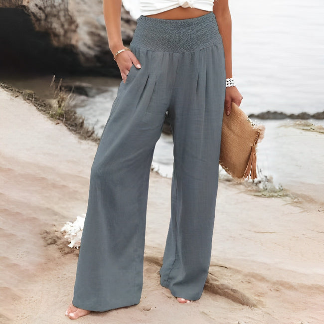 Women's Summer High Waisted Trouser with Wide Leg and Elastic Waist