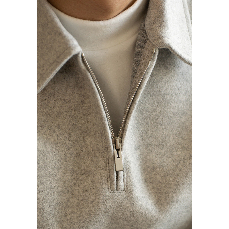 Lapel Half-Zip Sweater Gray