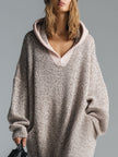Grey Knit Floral Midi Dress For Women