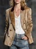 FJØRNA khaki leopard print colour-block velvet blazer with tailored fit and stylish lapels, shown on a mannequin.