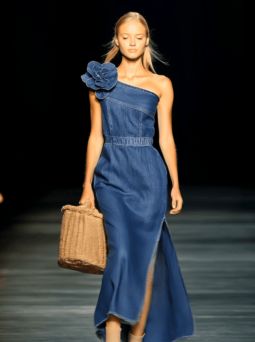 Denim Strapless Maxi Dress | Evening Dress