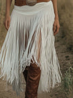 White suede tassel dress by FJØRNA, featuring a casual style with fringed tassels and a relaxed fit, perfect for everyday wear.