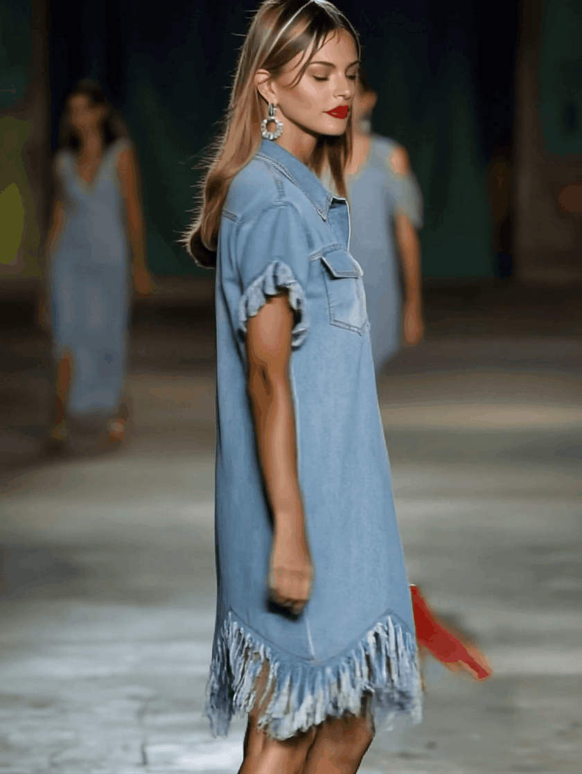 Denim Tassel Mini Dress | Casual Dress