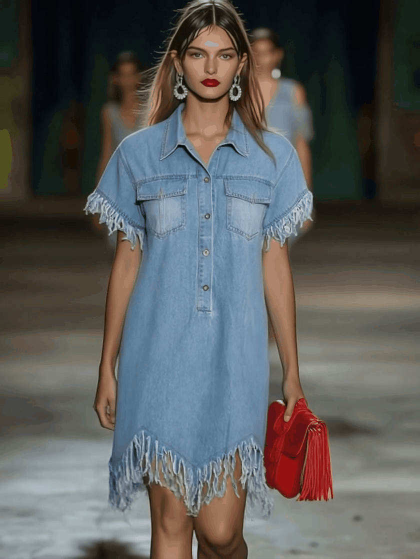 Denim Tassel Mini Dress | Casual Dress