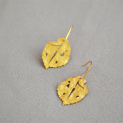 Granulated Frosted Earrings with Vintage Gold Leaf Accents