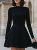 FJØRNA black studded neckline dress for women, elegant black dress with stylish studded detail on the neckline.