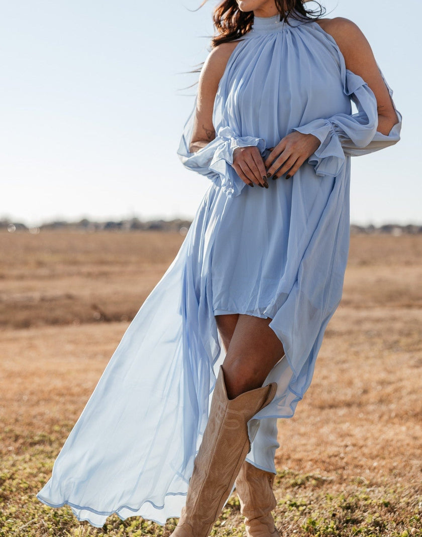 Halter Neckline Sleeveless Asymmetric Women's Maxi Dress