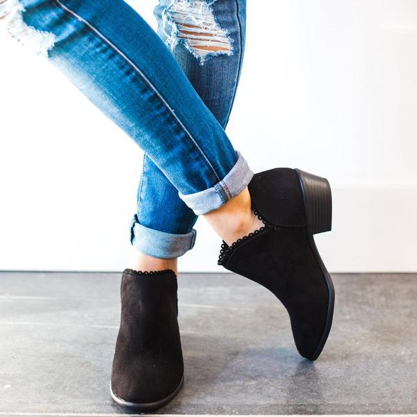 Black Ankle Boots Low Heel - 6