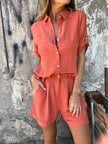 FJØRNA Jamie lightweight shorts and top suit set in soft fabric, displayed on a hanger against a neutral background.