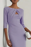 FJØRNA solid color round neck slim-fit midi dress with hollowed-out detail, elegant and stylish for formal occasions