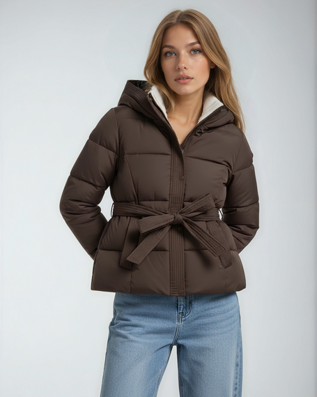 Elegant Puffer Coat with Hood - 1