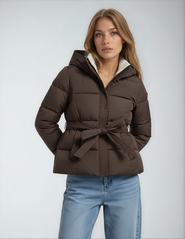 Elegant Puffer Coat with Hood - 1