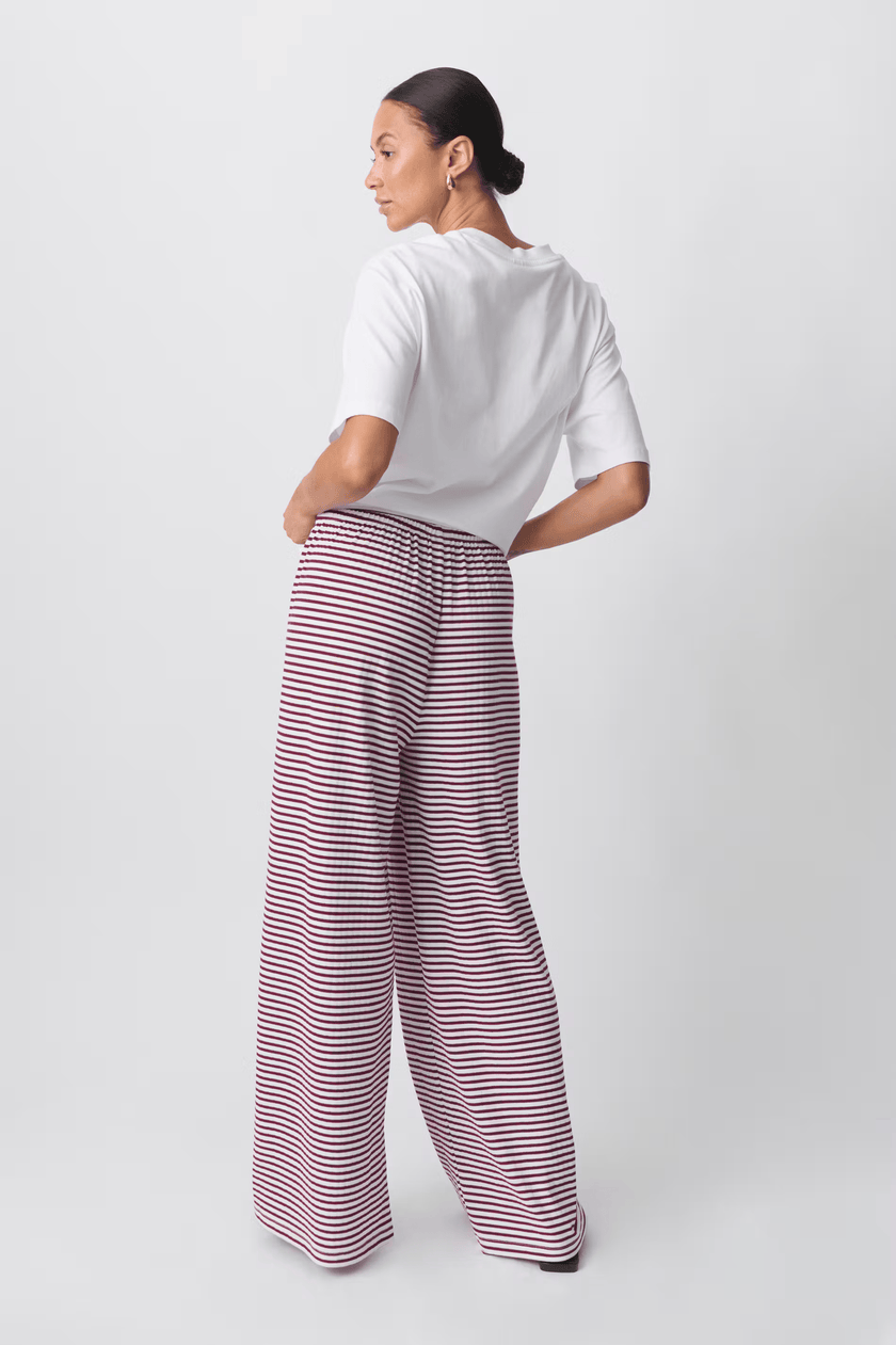 Women's Pants with Drawstring and Striped Print